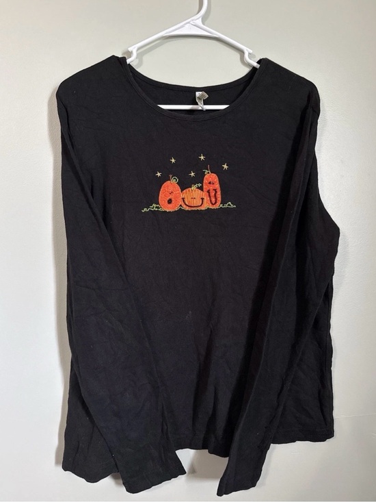 White Stag Tops - Vtg White Stag Shirt Womens L Black Pumpkin Embroidered Long Sleeve Halloween